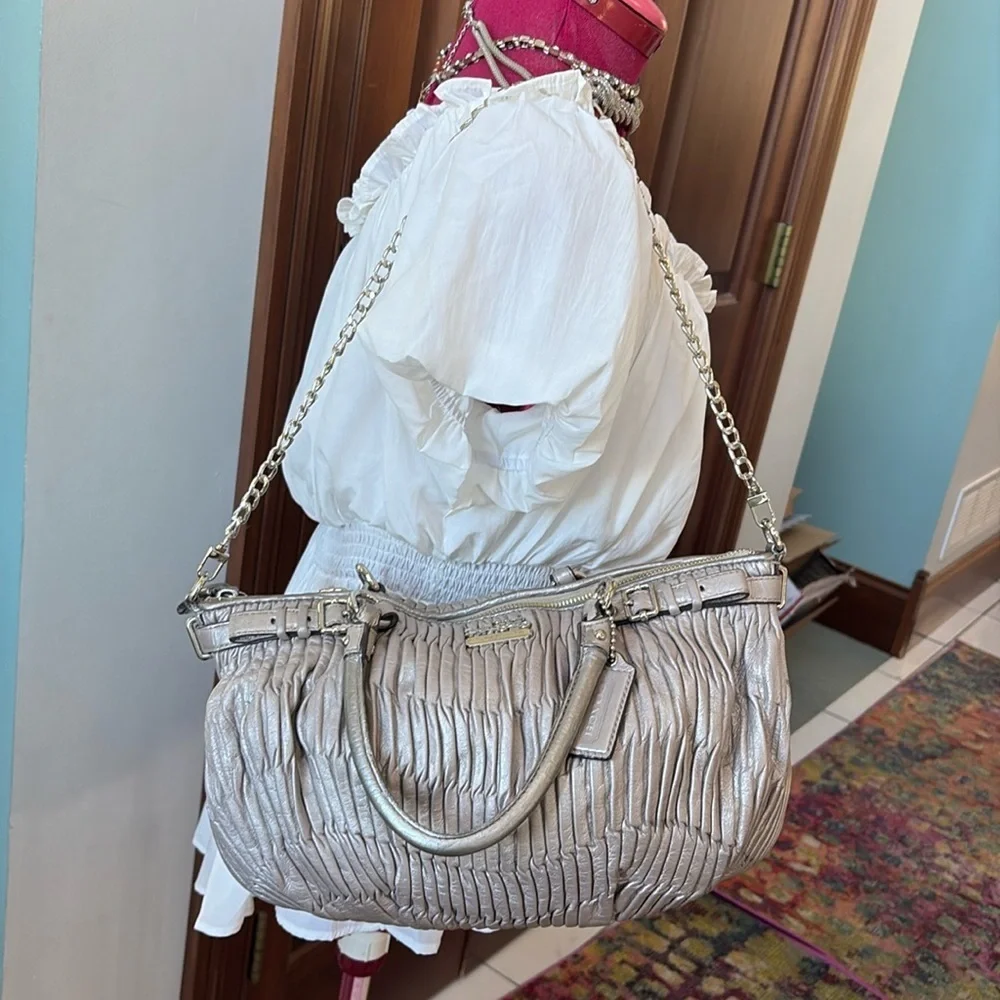 Coach Madison Sophia leather gathered silver gray Satchel shoulder bag 18620